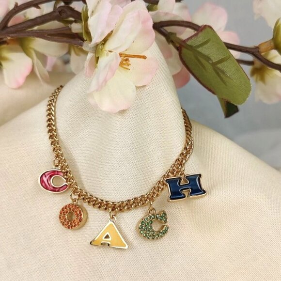 COACH Bracelet Signature Charm Pave Crystal Enamel Colorful Gold Tone NEW - Picture 12 of 12